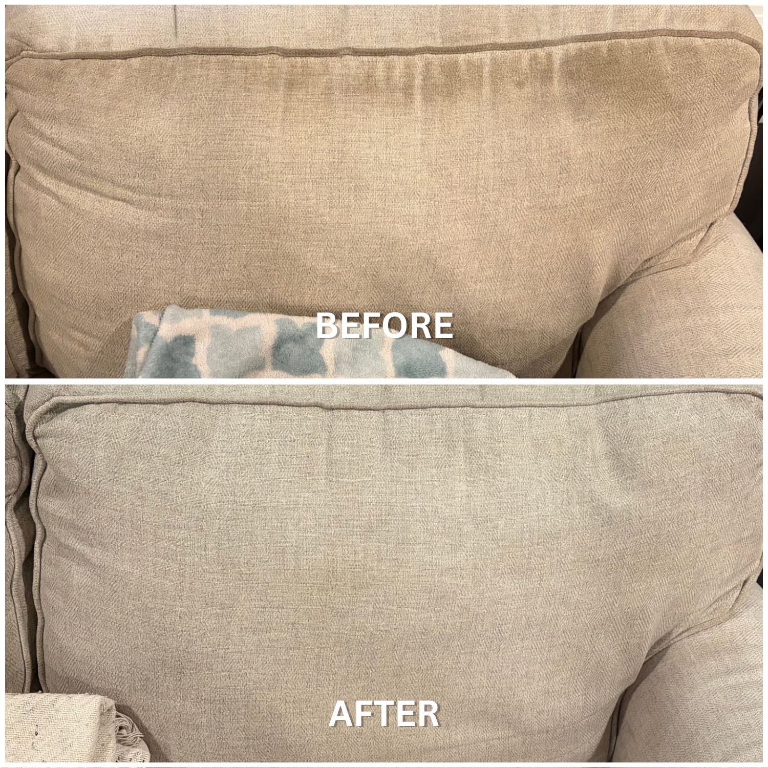 beige couch before after