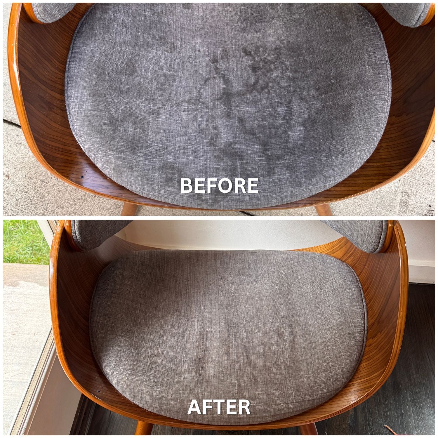 Blue chair before after
