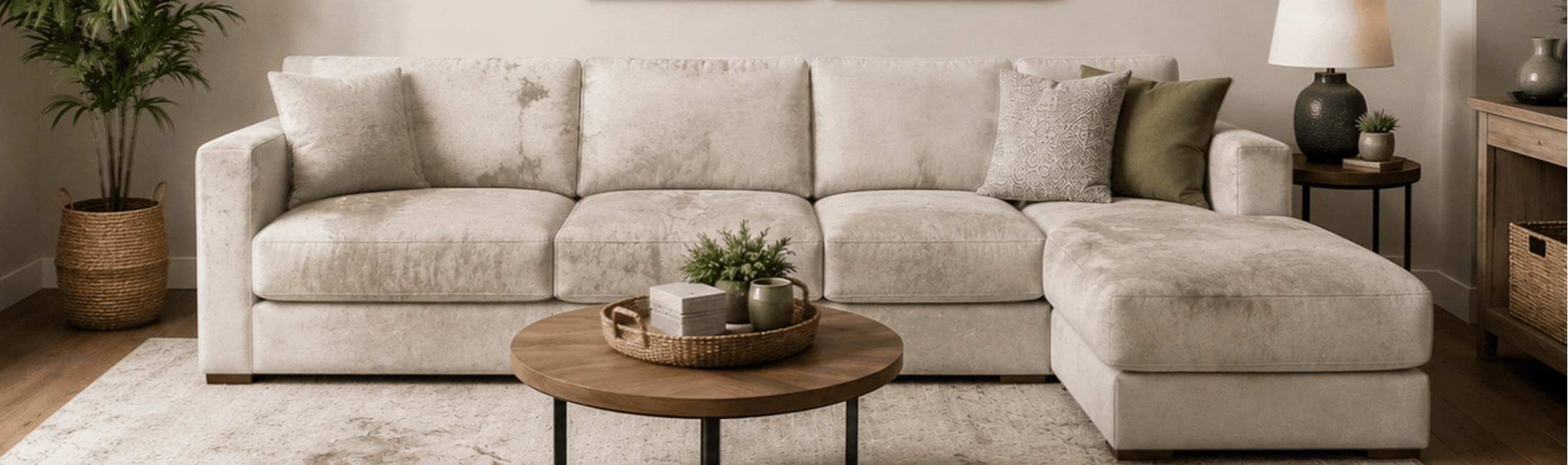 A gif of a dirty and then clean couch before and after using the Green MItt Starter kit on it.